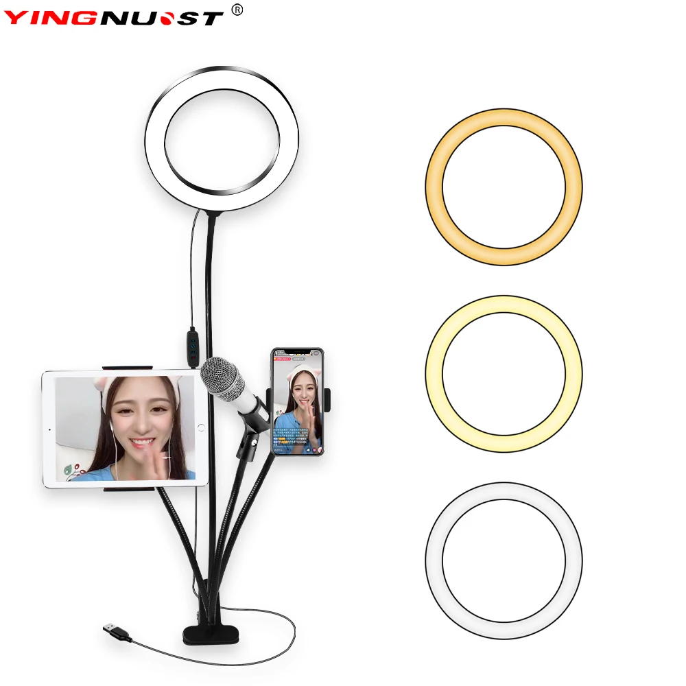 Anel de Luz Stream para Ipad Kit para Maquiagem Polegada Tutorial Youtube Vídeo Live Microfone Telefone Titular Desktop Beleza Iluminação 8 Led