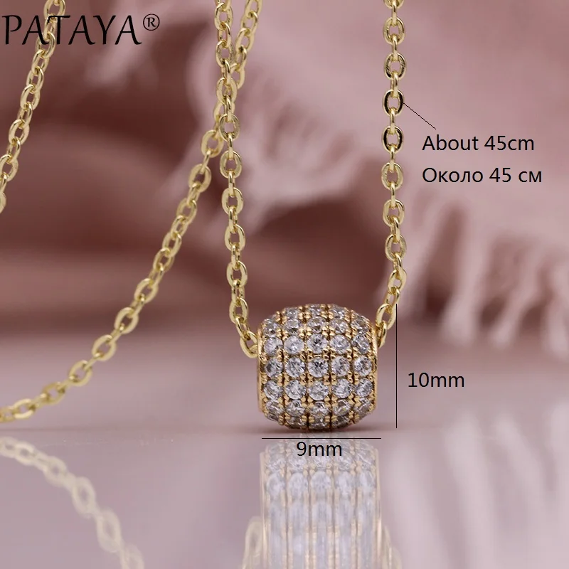 PATAYA New Round Long Necklaces Women Fine Romantic Luxury Wedding Fashion Jewelry 585 Rose Gold White Natural Zircon Pendants