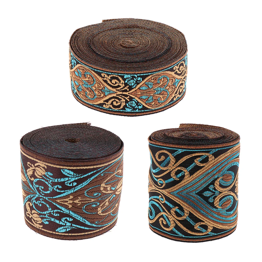 5 Meters Vintage Sari Jacquard Ribbon Trim Tape Border for Sewing Quilting Bridal Costumes Drapery Home Decoration, Blue