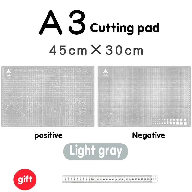 light grey A3 разделочная доска ПВХ коврик лоскутный коврик режущий коврик инструмент для лоскутного шитья ручной Diy инструмент двусторонний самовосhealing вающийся гравировальный вариант - Цвет: light grey