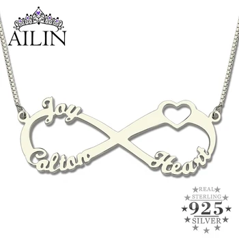 

Sterling Silver Heart Brand Infinity Necklace with Three Names Infinity Nameplate Fashion Gift for Mother