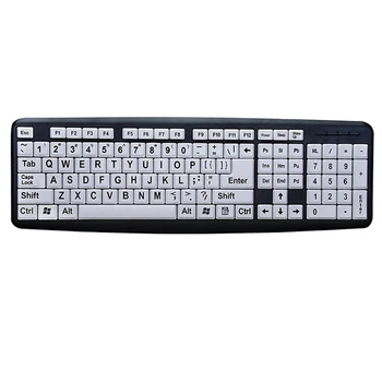 

USB Interface Mute Wired Desktop Home Eye Protection Computer Black Letters Keyboard Easy Operate ABS Old Men White Keys Durable