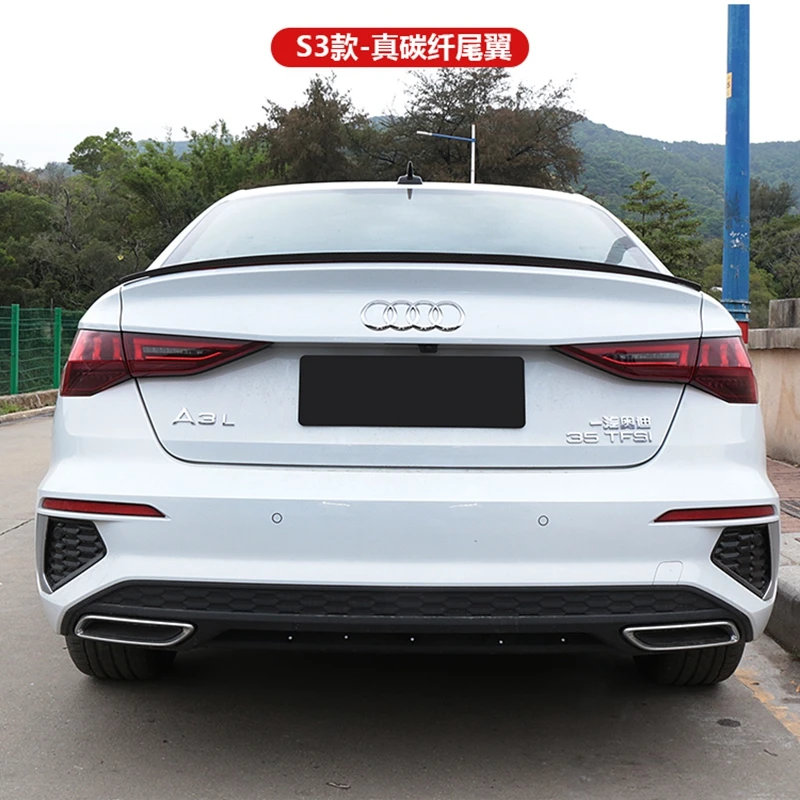 아우디 a3 2020 + 고품질 카본 파이버 리어 부츠 윙 스포일러 리어 루프 스포일러 윙 트렁크 립 부츠 커버