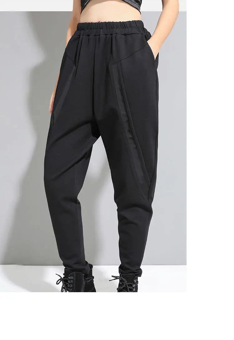 XITAO, плиссированные черные женские штаны, корейская мода, новые, с карманами, эластичная талия, высокая талия, хип-хоп стиль, шаровары,, Осенние, GCC1430