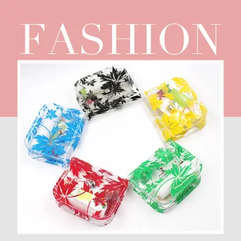 

Fashion PVC Clear Bag Women Maple leaf print Transparent Coin Card Wallet Candy Color Girls Coin Purse Lady Clutch Mini Bag