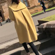 Новое дизайнерское шерстяное пальто с большим отворотом, Женская длинная кашемировая куртка колледжа, осенне-зимние пальто, большие размеры, верхняя одежда f1986