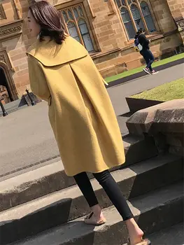 

2019 New Design Big Lapel Woolen Coat Female College Wind Long Cashmere Jacket Autumn and Winter Coats Plus Size Outwear f1986