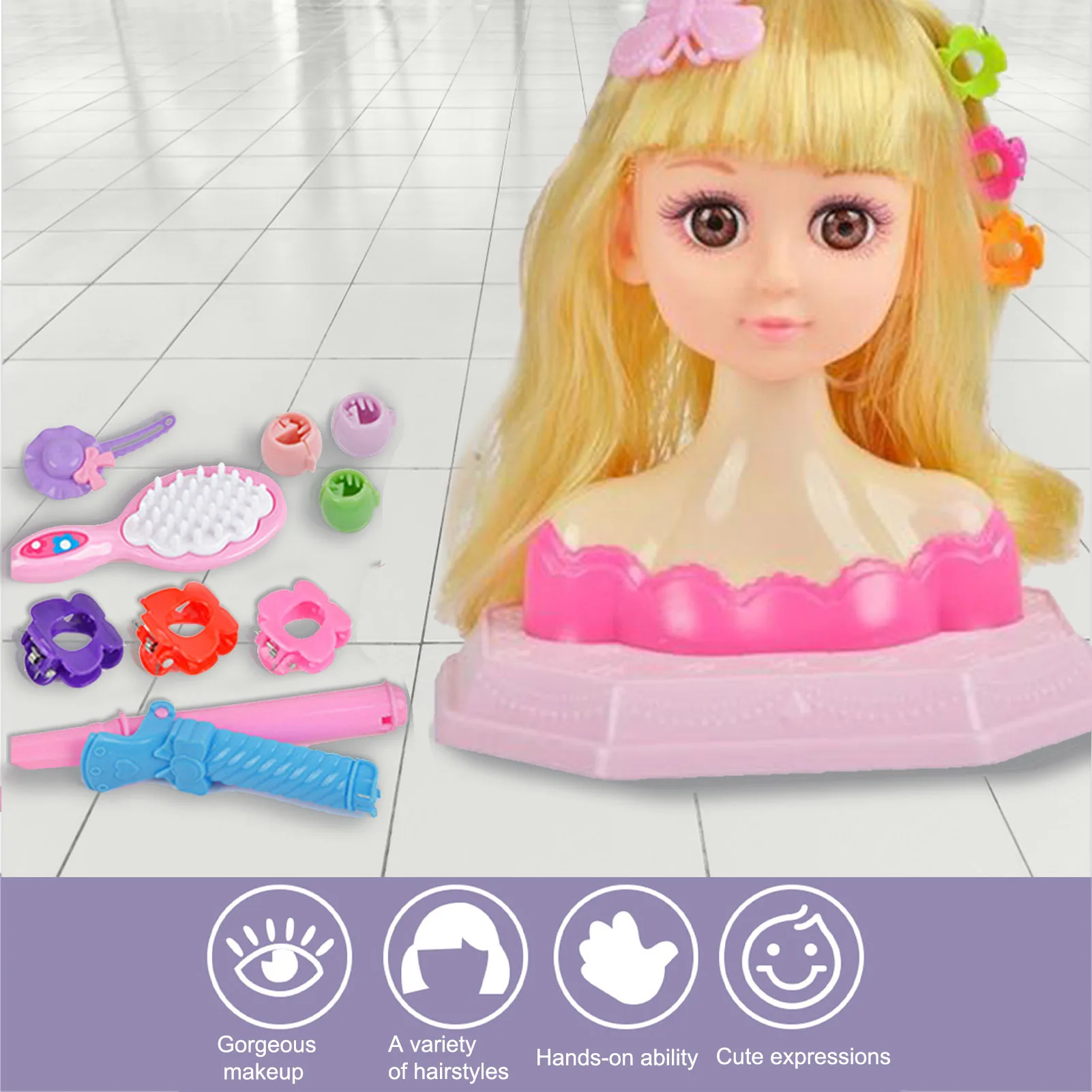 Conjunto de brinquedo de maquiagem princesa infantil, manequim cabeça DIY,  boneca penteado multi estilo, cabelo brinquedo menina, presente de vestir  para meninas - AliExpress