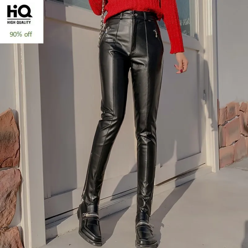 Luxe Vrouwen Koeienhuid Lederen Potlood Broek Hoge Taille Casual Slim Fit Lange Broek Vrouwelijke Lederen Broek Plus Size 6XL Luxe Vrouwen Koeienhuid Lederen Potlood Broek Hoge Taille Casual Slim Fit Lange Broek Vrouwelijke Lederen Broek Plus Size 6XL