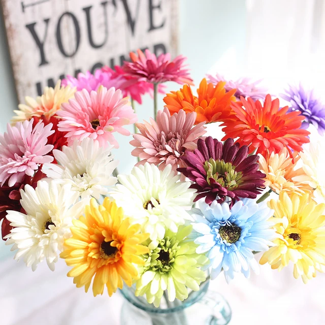18COLORS!Artificial Silk Gerbera Daisy Flower Single For Wedding Home  Decorative DIY Flower Bouquet Without Vase - AliExpress