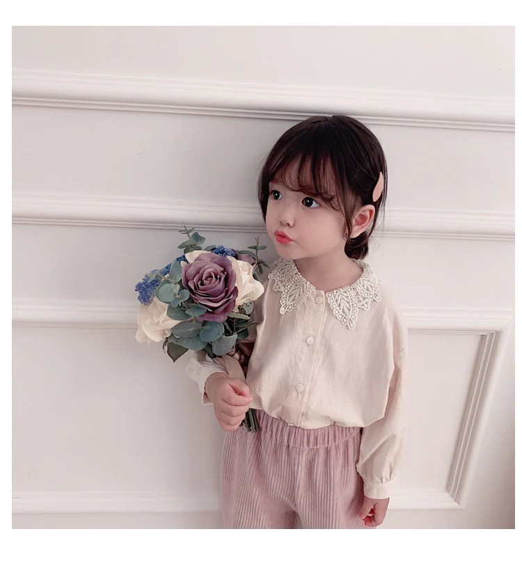 Girl Shirt Long Sleeve New Kids Spring and Autumn Pure Cotton Shirt Baby Lace Turn-collar Top Toddler Kids Blouses Clothing