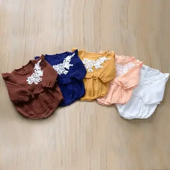 

5 Colors Autumn Clothes Newborn Baby Girls Clothes Romper Long Sleeve Embroidery Bodysuit Cotton&Linen Outfits 0-24 months