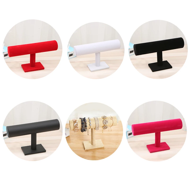 1PC Watch Jewelry Organizer T-Bar Rack Velvet/PU Leather Portable Bracelet Bangle Necklace Display Stand Holder