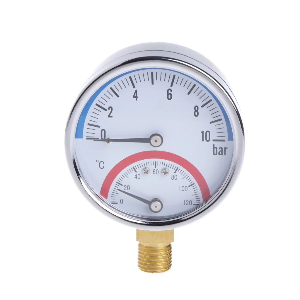 

10 Bar Temperature Pressure Gauge Meter G1/4 Thread 2 in1 Thermometer Monitor