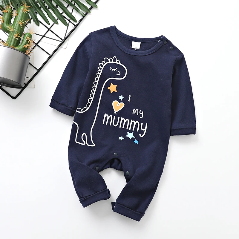 Тёмно-синий I love Mummy Daddy, комбинезон для новорожденных мальчиков и девочек, одежда с длинными рукавами, осенне-зимний детский комбинезон, милый комбинезон для младенцев - Цвет: Тёмно-синий
