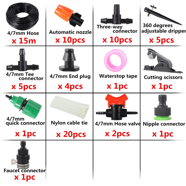Irrigation Misting System Sprayer Kit Cooling Dust Removal Atomized Landscaping Nozzle Kit  5/10/15/20/25m 4/7mm Hose