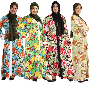 

Siskakia Muslim Women's Print Abaya Kimono Middle Eastern Arab Turkey Malaysia Indonesia Cardigan Robe Loose Hijab Dresses Eid