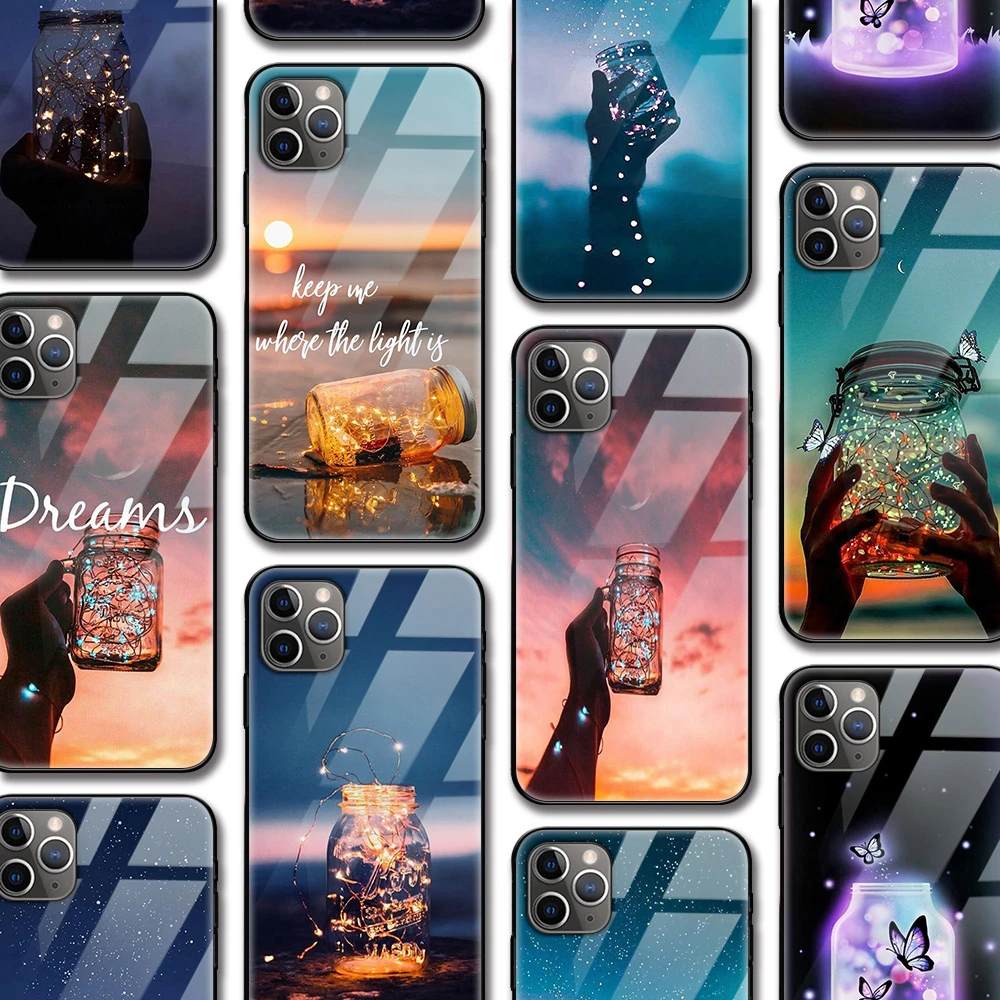 Dream Starry Sky Funda Case for Iphone 13 Pro case for Iphone 13 12 11 XR Pro XS MAX X 7 8 6 6S Plus SE 2020 Tempered Glass Case iphone 12 pro leather case