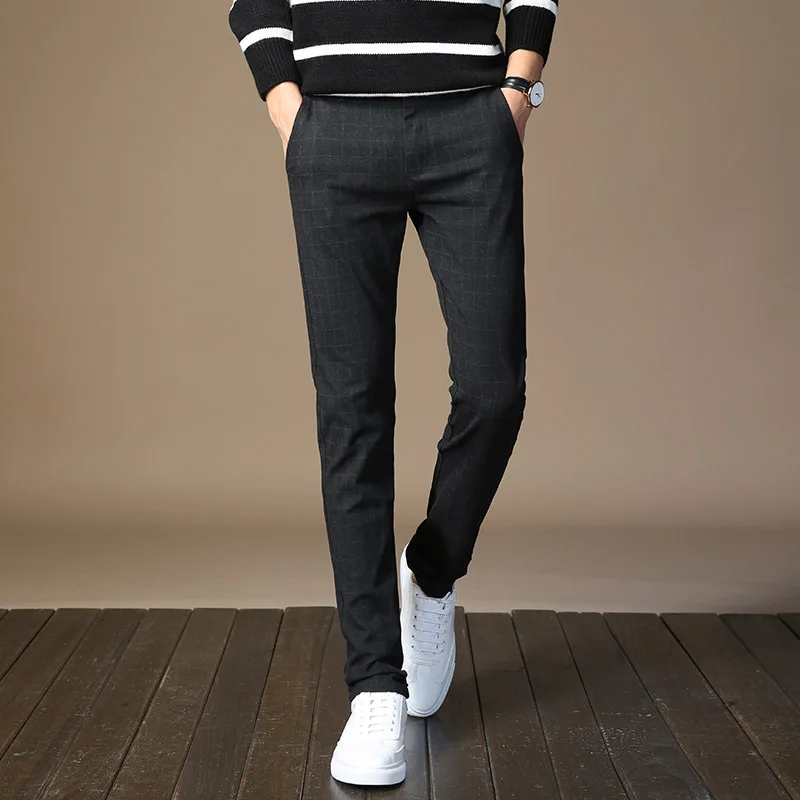 Мужские брюки в клетку деловые повседневные облегающие Pantalon A Carreau Homme