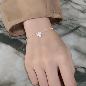 

s925 sterling silver maple leaf bracelet with anti-fatigue simple student jewelry for female lover girlfriends gift