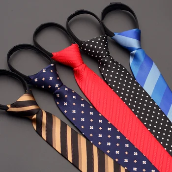 

High Quality 2019 New Designers Brands Fashion Business Casual 5cm Slim Ties for Men Zipper Necktie Bridegroom with Gift Box