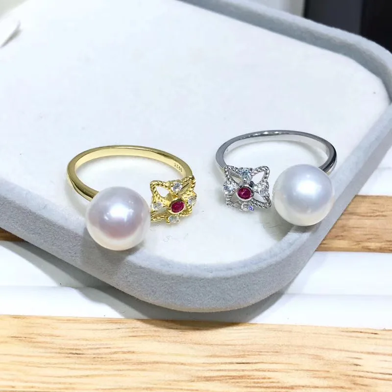 YIKALAISI 925 Sterling Silver Jewelry Pearl Rings Fine Natural Pearl jewelry 8-9mm Rings For Women wholesale