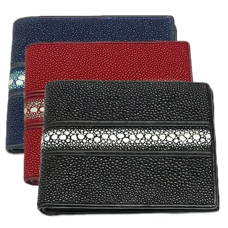 Authentic Real True Stingray Skin Unisex Male Short Card Holders Genuine Leather Men's Trifold Wallet Women Small Clutch Purse 4