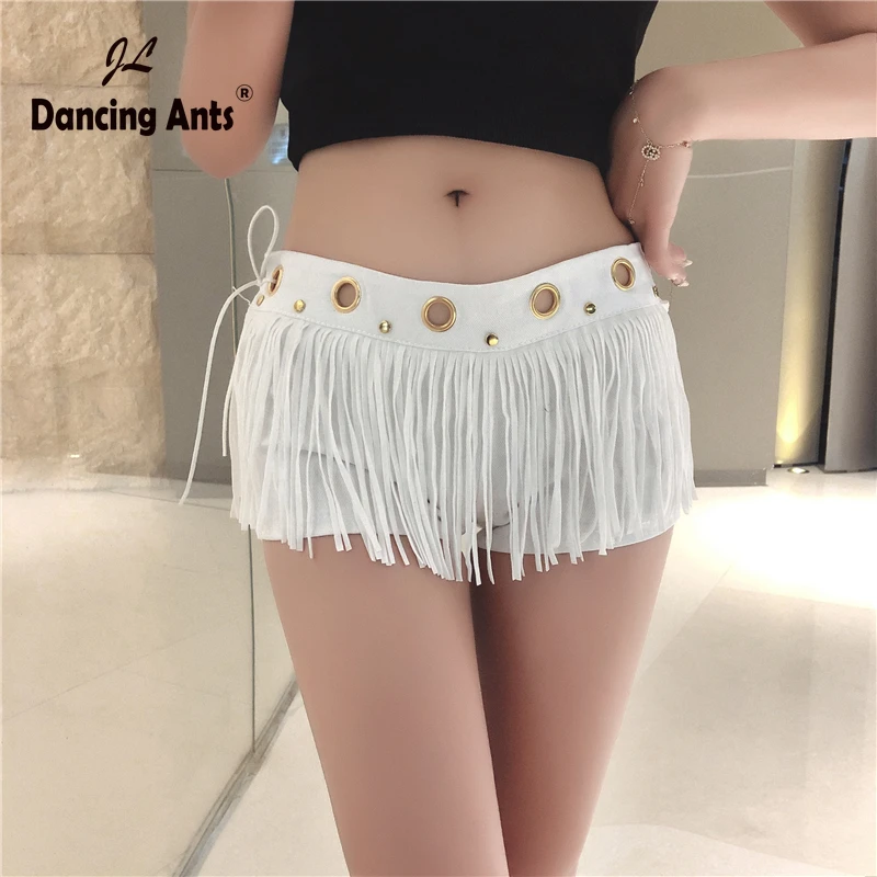 

Woman Booty Shorts Low Waist Skinny Mini Jeans Short For Party Solid Side Zipper Fly Tassel Sexy Female Denim Hotpants 2020 New