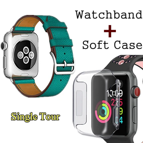 Green Herm логотип Swift кожаный двойной тур часы ремешок для Apple Watch серии 5 4 3 2 1 44 мм 40 мм Замена для iWatch 42 мм 38 мм - Цвет ремешка: Green