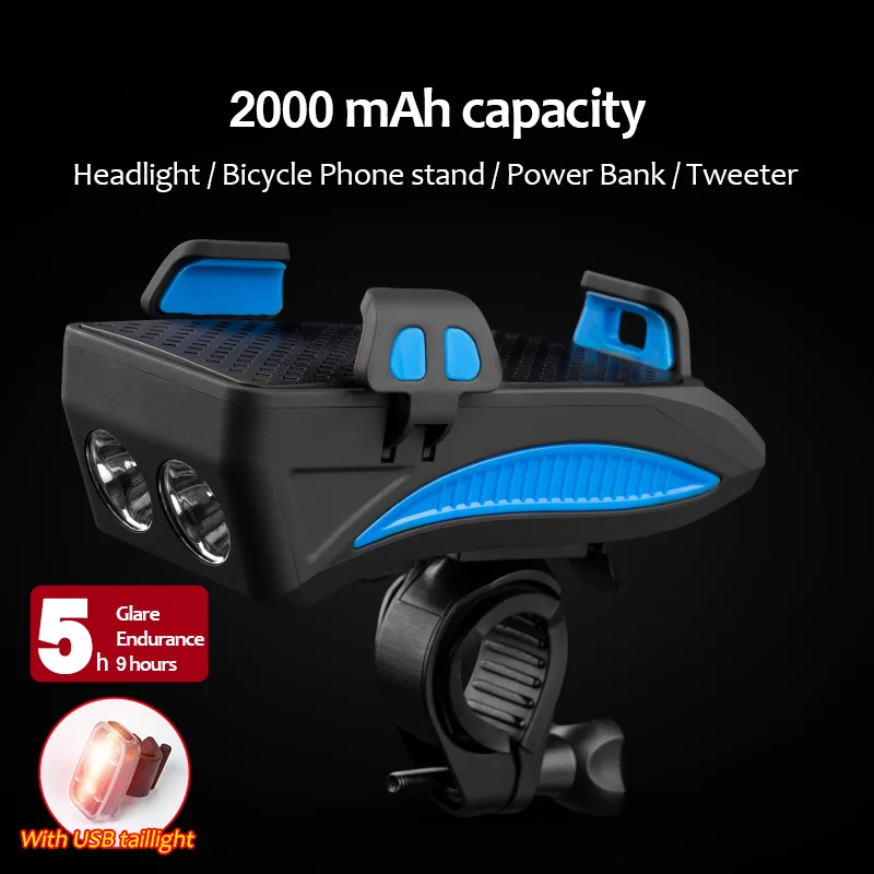 2000mAH with Light CoolChange велосипедный светильник 2000/4000 мАч батарея 130 дБ динамик колокол велосипедный Телефон Стенд Многофункциональный велосипед аксессуары светильник - Цвет: 2000mAH with Light