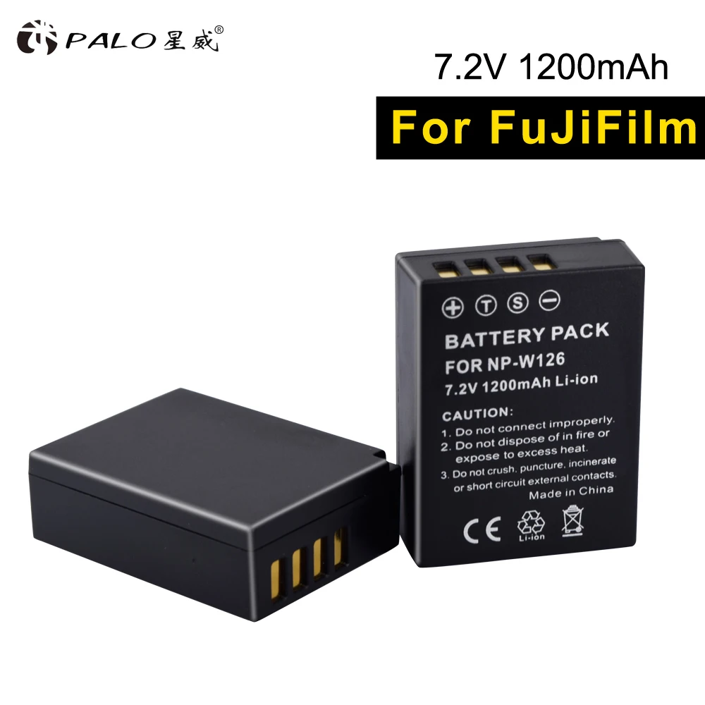 Palo 2Pcs Np-W126 7.2V 1200Mah Batteria Della Macchina Fotografica Per Fujl Fuji X-E3/2/1 Pro1/ 2 X-E2S/100F/M1/A1/2/10 X-T1/2/10/20 Hs50 /33/35/30Exr