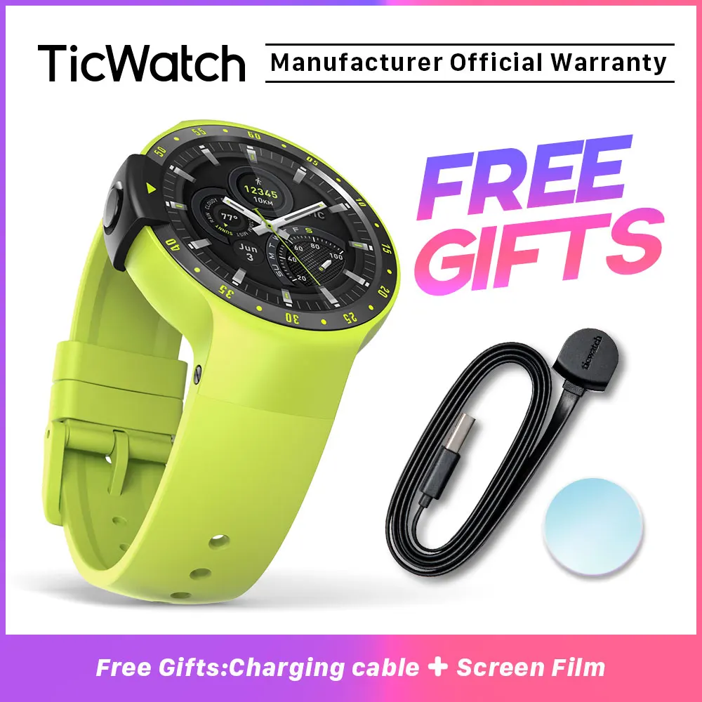 Смарт-часы TicWatch S Green Bluetooth gps умные часы для фитнеса для Android и iPhone IP67 водонепроницаемые Mobvoi