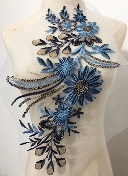 

1pcs Dark blue flowers Embroidery Patches For Evening Dress Sew On Applique Accessories Diy Clothing Decoration Patch