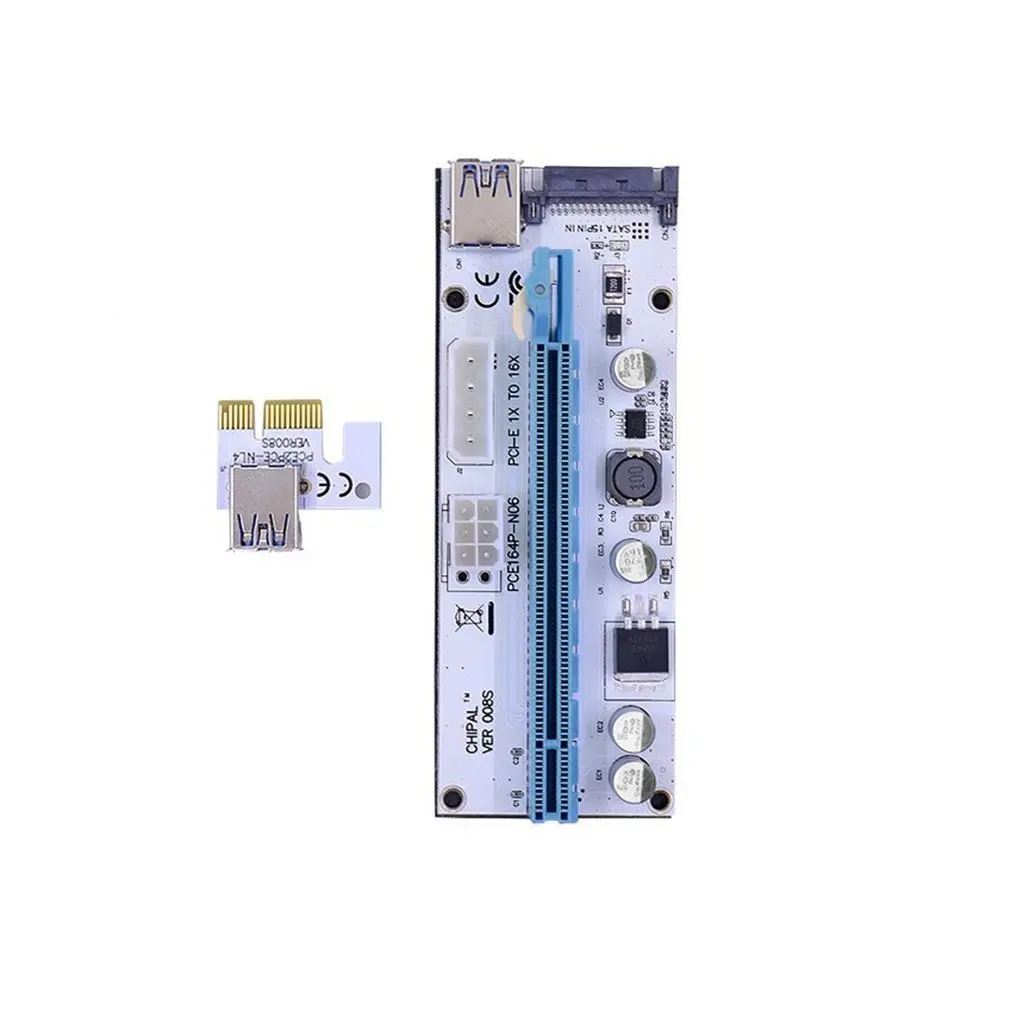 New PCI E Express Riser VER008S 3in1 SATA 4Pin 6Pin Power USB 3.0 PCI-E 1x to 16x PCI-E Riser Card for BTC Antminer Mining Miner