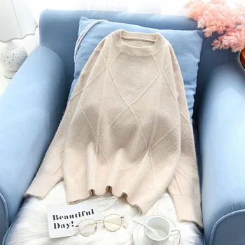 

2019 autumn winter new women sweater and pullovers solid loose thicken warm lady elegant pulls outwear coat tops