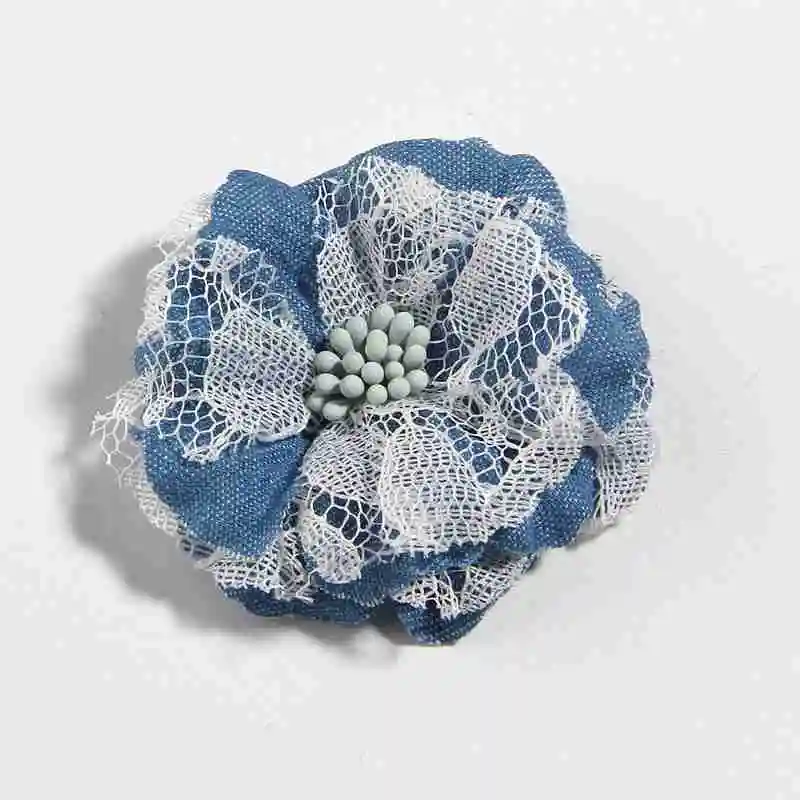 Blue 10 шт. 5,5 см 2," высокое качество ткань искусственный кружевной цветок для волос аксессуары шифоновые цветы букет для зажимов повязка на голову - Цвет: Blue