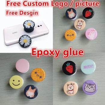 

100-500pcs Custom Product Free Printing Logo Epoxy glue Round mobile phone folding stretch airbag bracket Phone Holder