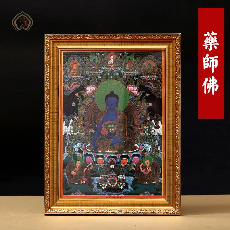 

Thangka decorative painting Buddha paintings Wall painting Green Tara Pharmacist Buddha Yin Huang Caishen Photo frame painting M