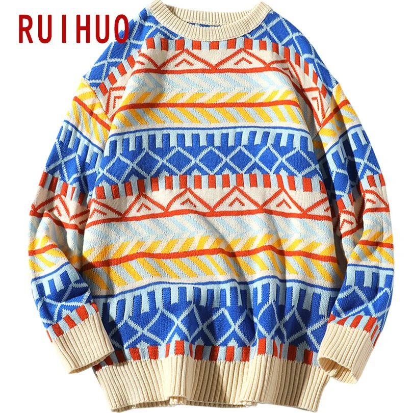 RUIHUO, Цветной полосатый зимний мужской свитер, Уродливый Рождественский свитер, мужское зимнее пальто, пуловер и свитеры для мужчин, осень, 5XL