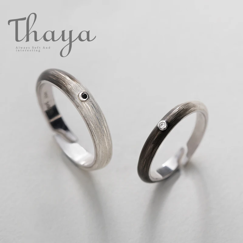 Cena Thaya czarno białe pierścienie gradientowe dostosowane grawerowane teksty podpis s925 srebrny pierścień dla kobiet Unisex obietnica biżuteria miłosna