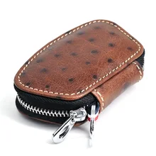 Натуральная кожа страуса шаблон ключа автомобиля мужчин коровьей Страуса ключ сумка молния брелок в виде руки мешок