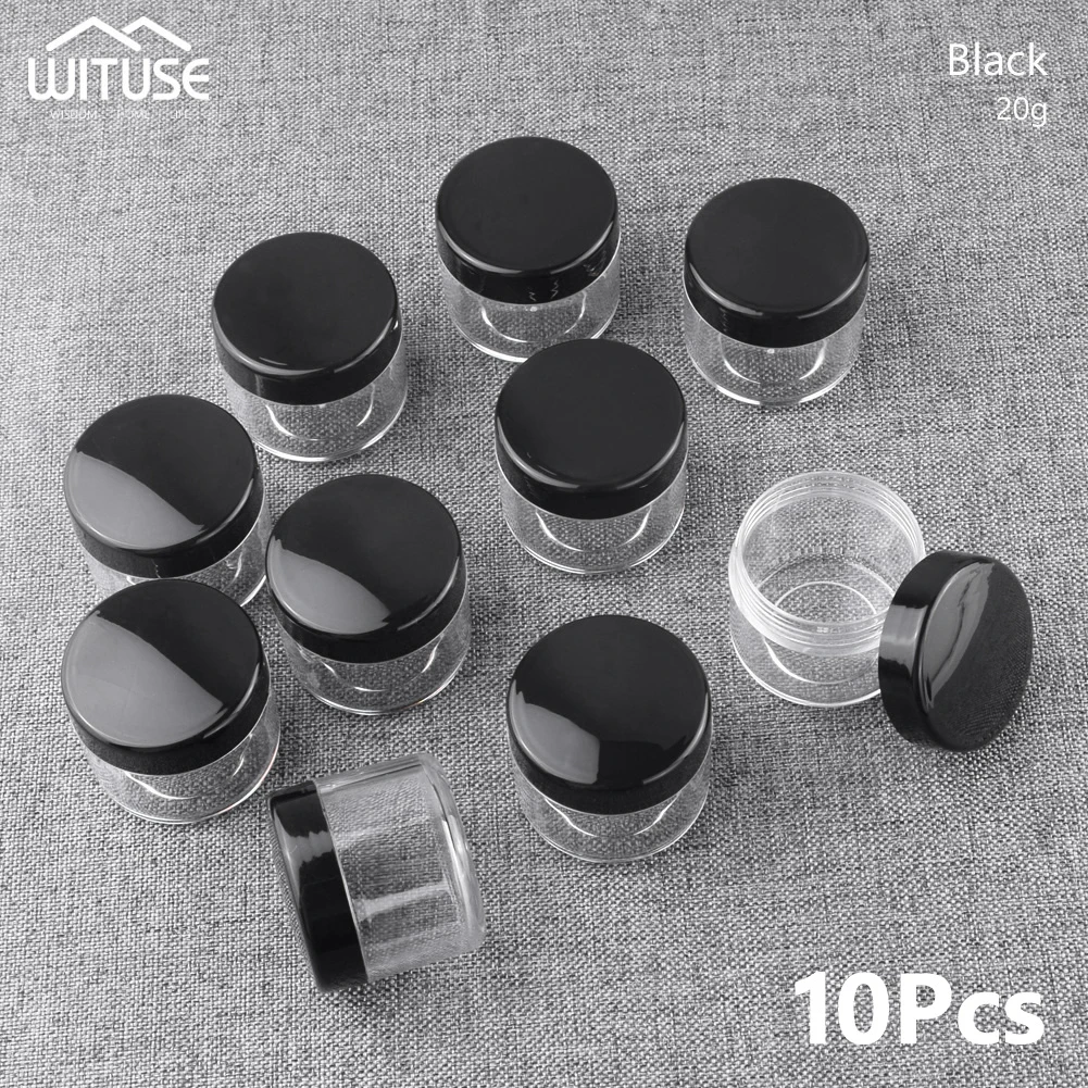 20g black 10Pcs Mini Sample Cosmetic Container Eyeshadow Cream Lip Balm Makeup Jars Pot Portable Containers 10/15/20g DIY home Products - Цвет: 20g black