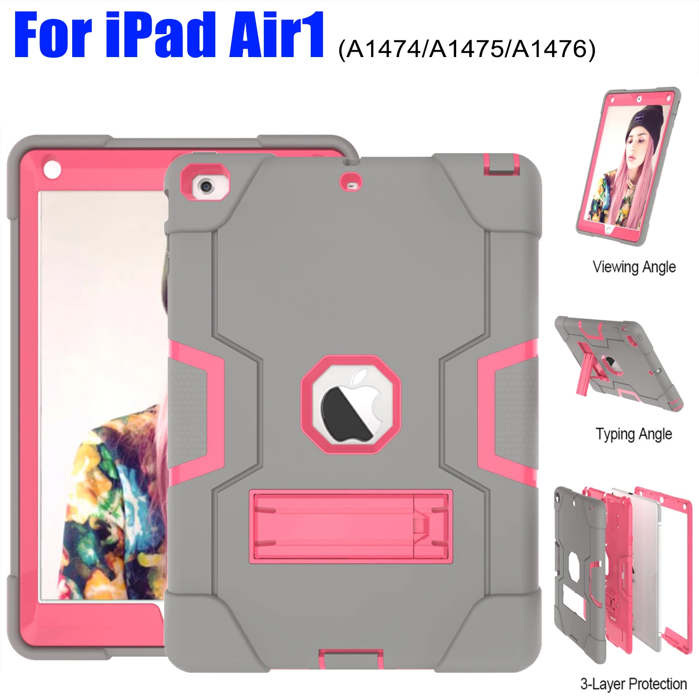 Custodia Per Armatura Per Ipad Air1 Heavy Duty Silicone Tpu Pc Hard Stand Drop Shock Proof