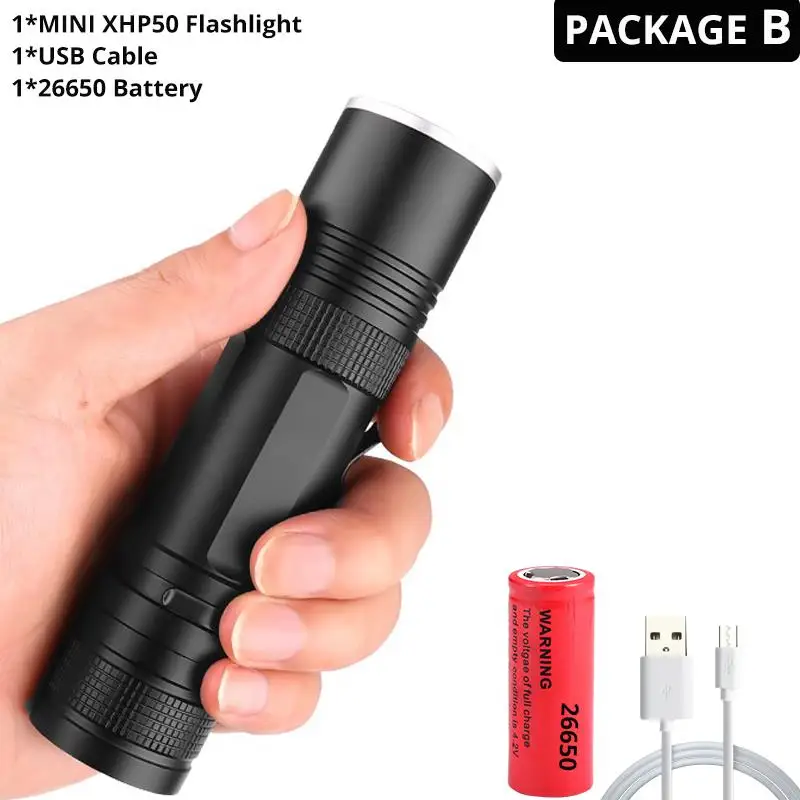 Package B-18650 Мощный xhp70.2 светодиодный фонарик usb зум факел 3 режима освещения xhp50 приведенный в действие 18650 26650 Перезаряжаемые батарея для использования вне помещений - Испускаемый цвет: Package B-18650