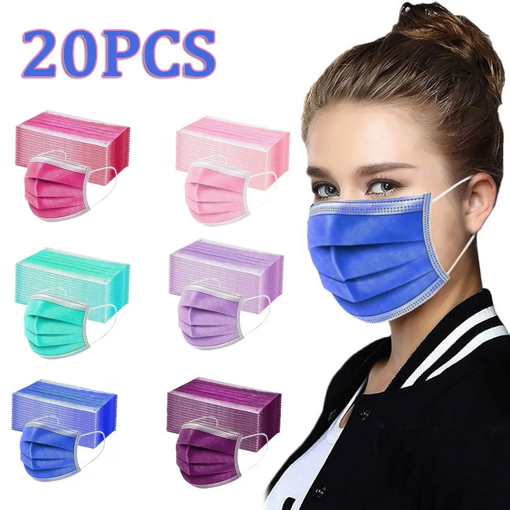 Pink Black Mask 20pcs Colorful Adult Disposable Face Mask 3ply Ear Loop Pm2.5 Protection Safety Cloth Face-shield Mascara