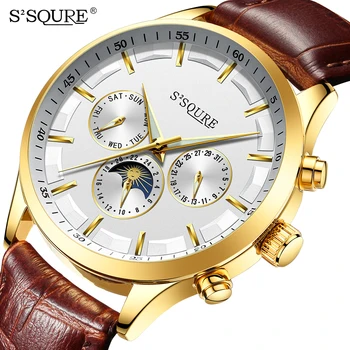 

IK Colouring high-end fashion men's watch three-pin six-eye belt sun and moon stars belt steel men's wrist watch