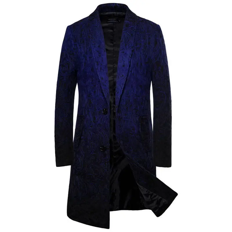 

Fashion Mens Designer Trench Coats Cardigan Lapel Neck Long Style Mens Outerwear Slim Casual Males Coats