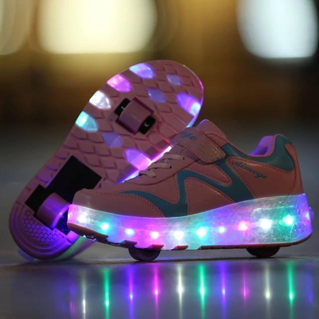 US $13.11 Children LED Light Shoes Kids Glowing Sneakers With Wheels Boy Girl Roller Skate Casual Shoes Adult