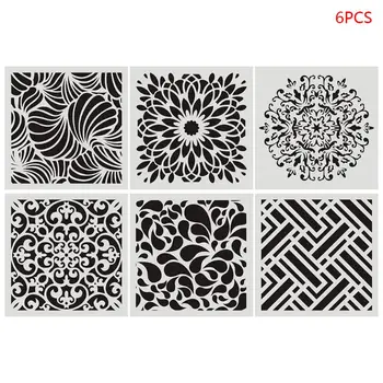 

6pcs Mandala Drawing Template Wall Stencil Painting Embossing for Wood Floor Tiles Model Craft
