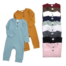 Barboteuse à manches longues pour bébés garçons et filles, vêtements tricotés et côtelés, couleur unie, vêtements pour nourrissons de 0 à 24 mois 